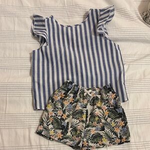 Wonder Nation Blue Striped Top and Floral Shorts Set